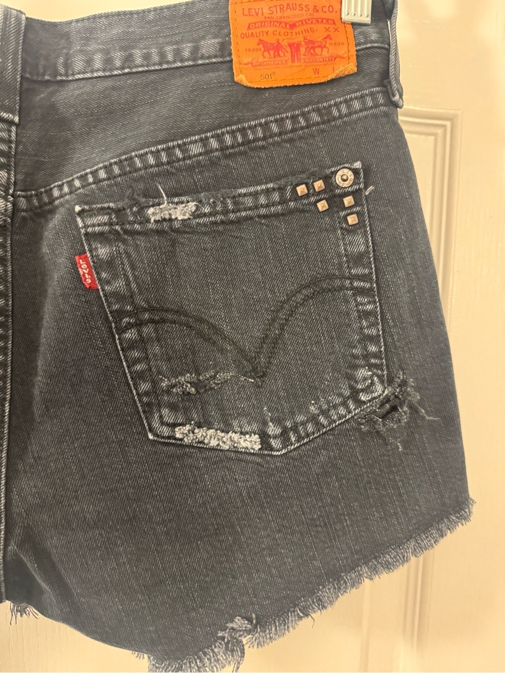 Levi's 501 Black Distressed Cutoff Jean Shorts - Picture 10 of 13